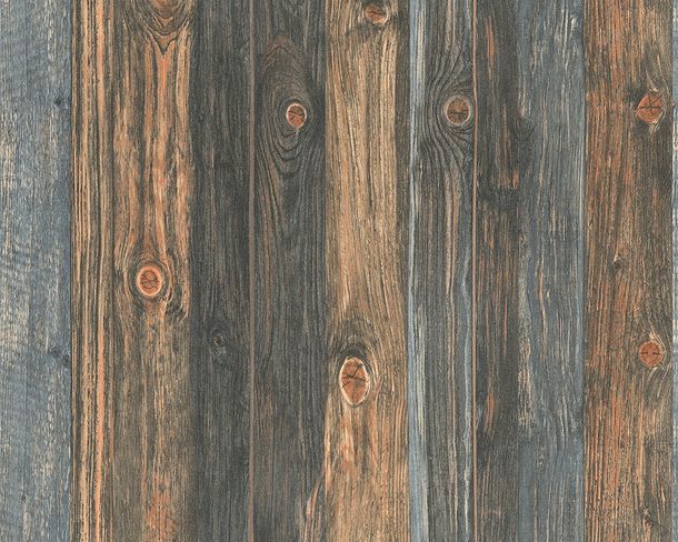 Wallpaper wooden style board brown grey 9086-12