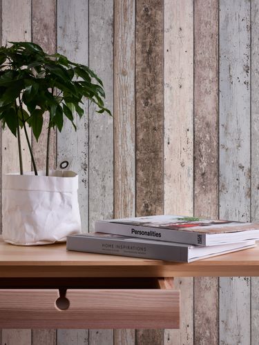 Wallpaper wooden style board beige grey 8550-39