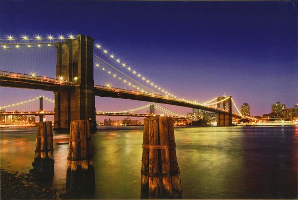 Canvas print Picture 60x90 bridge Skyline by night