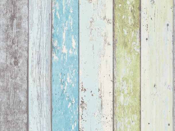 Wallpaper wooden style board green blue 8550-77