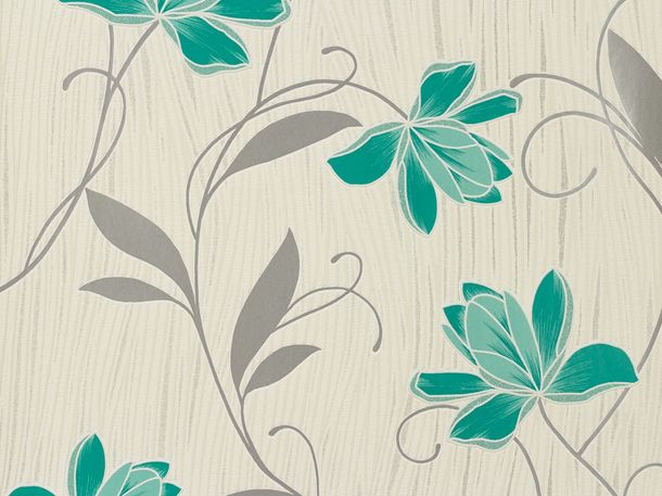 Wallpaper Chicago A.S Création wallpaper 3062-10 306210 flowers white turquoise