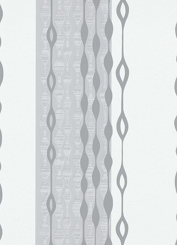 Non-woven wallpaper 6776-10 retro stripes white grey
