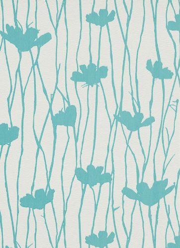 Non-woven wallpaper 6817-08 vines flowers white turquoise