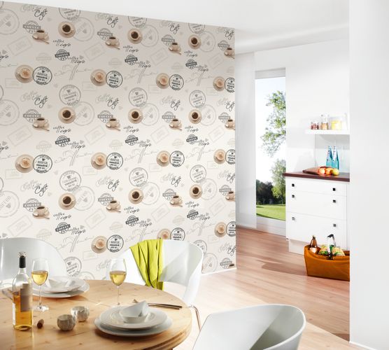 Vinyl Wallpaper Kitchen Vintage Coffee white grey 94308-1