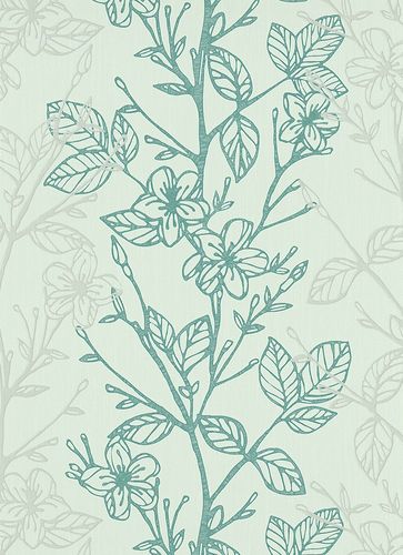 Non-woven wallpaper 5910-19 floral turquoise metallic