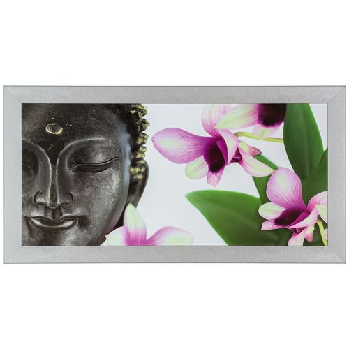Mural Print Framed Buddha flower purple green 33 x 70cm