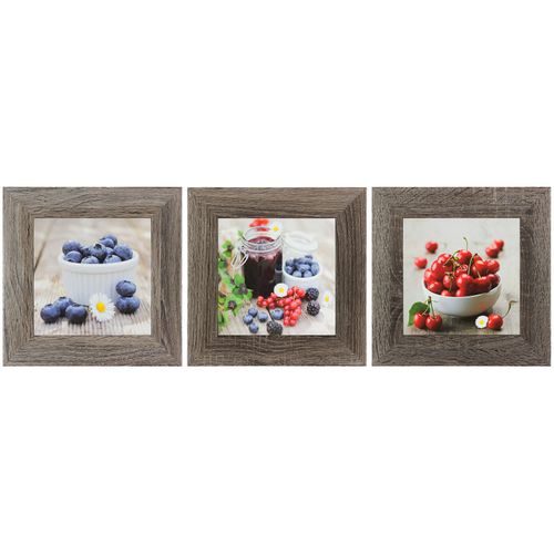 Set of 3 murals fruits berries purple red grey 23x23cm