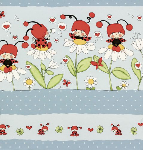 XXL-border Rasch Textil animals ladybugs blue white red