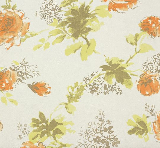 Non-woven wallpaper floral cream orange green 55341