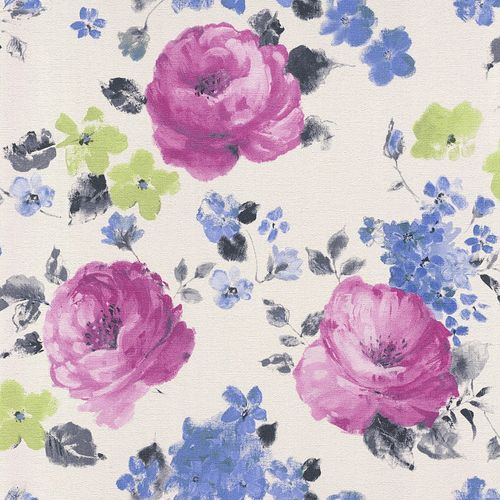 Wallpaper beige colorfulflower pattern Rasch Florentine