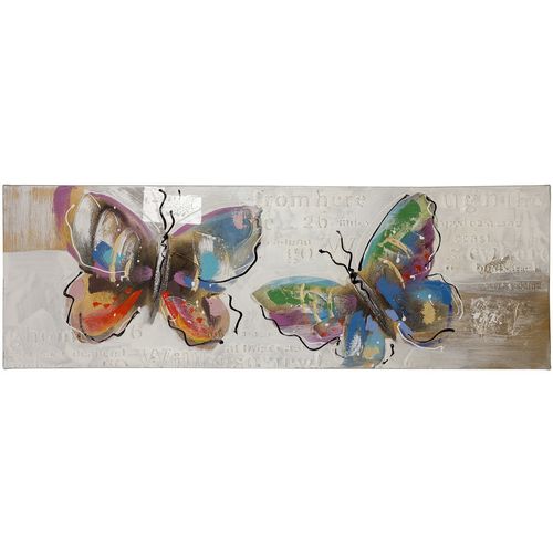 Oil painting handmade 40 x 120 cm Butterflies grey beige