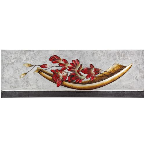 Oil painting handmade 50x150 cm flowers grey beige red