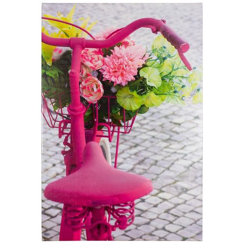 Picture stretcher art print bicycle flowers pink green grey