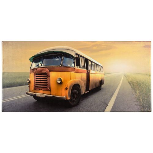 Picture stretcher art print 33x70 cm USA bus sunset yellow beige