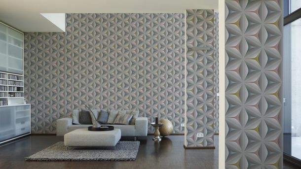 Non-Woven Wallpaper floral 3D graphic grey green 96042-2