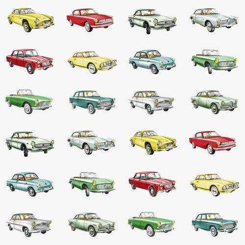 wallpaper non-woven cars white green red 138731