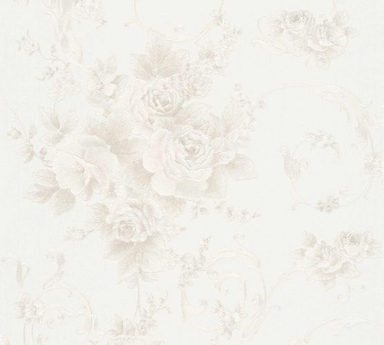Non-woven wallpaper floral baroque cream glitter 30647-2