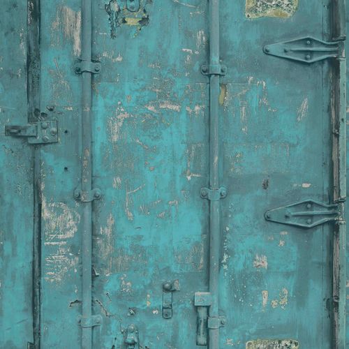 Wallpaper Grandeco Exposed Warehouse vintage turquoise grey EW3201