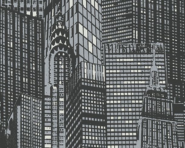 Luminous Wallpaper skyline Metallic black silver AS Creation Day'n'Night 2528-45