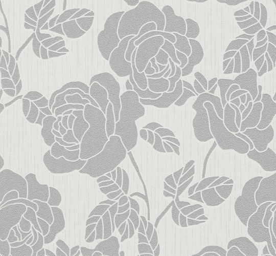 Wallpaper glitter roses flowers white grey P+S Opal 02492-30