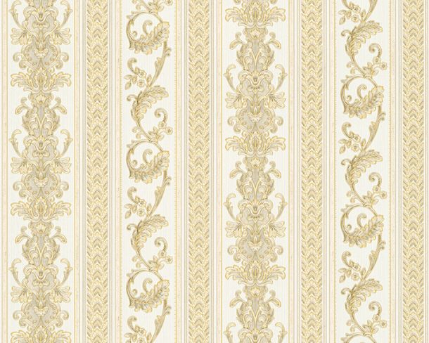 Wallpaper Hermitage 10 stripes tendril white Metallic 33547-3