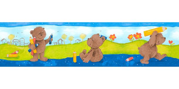 Roll picture Wallpaper Border Kids Teddy Crayons colourful self-adhesive 8960-18