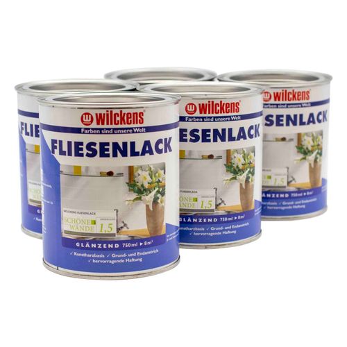 Set of 5 Tile Paint Varnish 750ml Cream White Wilckens