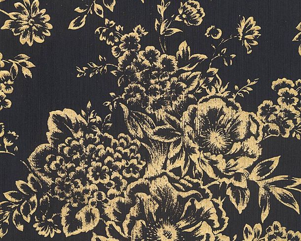 Article picture Wallpaper flowers nature black gold Metallic Silk 30657-7