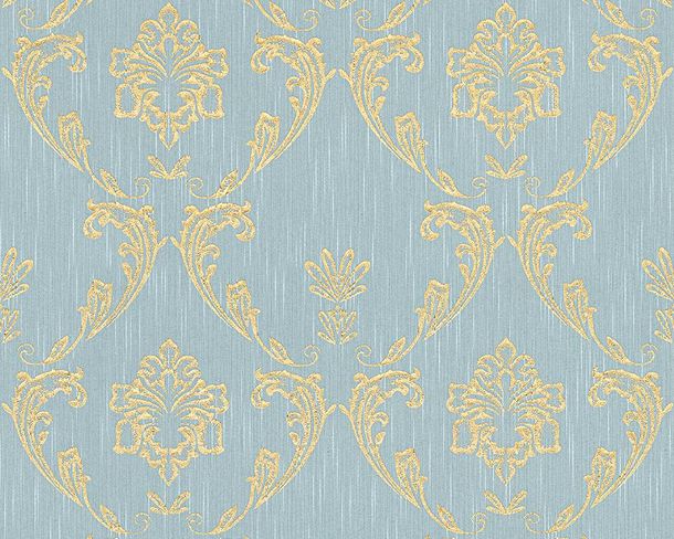 Article picture Wallpaper ornaments light blue gold Metallic Silk 30658-6