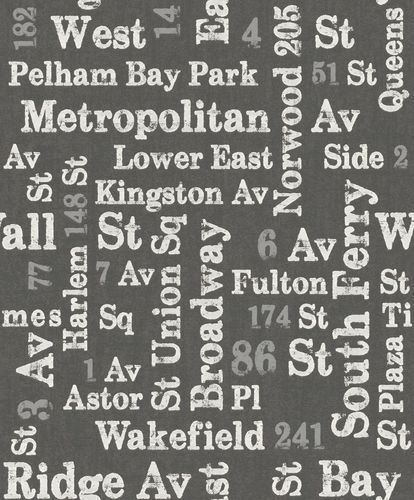 Wallpaper Rasch Sightseeing roadnames vintage anthracite 886726