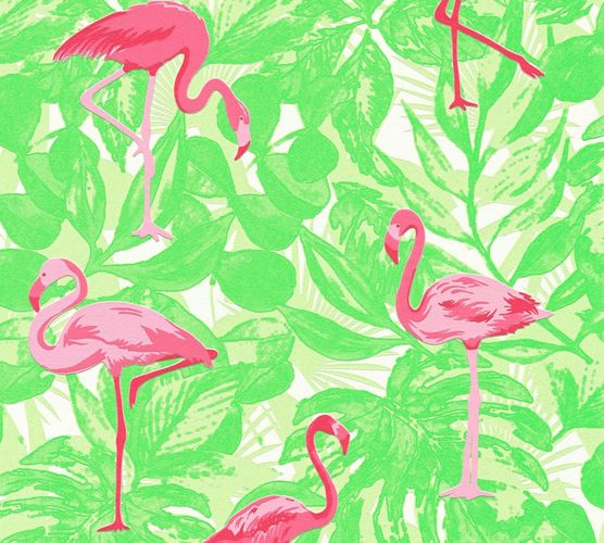 Article picture Wallpaper flamingo tropical neon-green pink metallic 35980-2