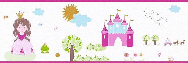 Kids Wallpaper Border princess white pink gloss 35853-2
