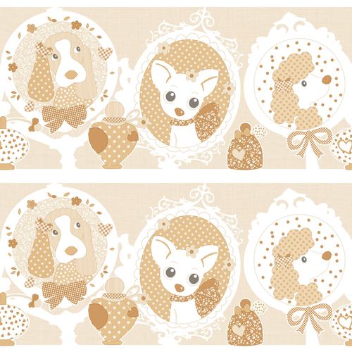 Wallpaper border dogs doggy beige gloss Rasch Textil Favola 303280