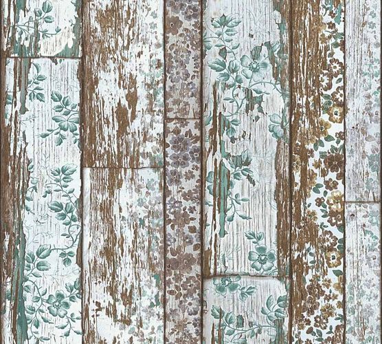 Wallpaper Neue Bude 2.0 wooden vintage brown turquoise 36119-3