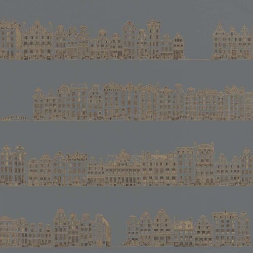 Image Wallpaper Row Houses grey gold Glossy Rasch Textil 289557
