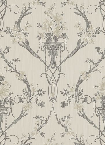 Wallpaper Erismann Eleganza vines stripes grey beige gold
