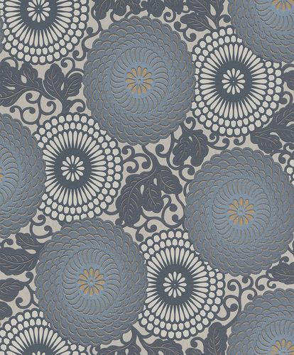 Article picture Non-woven wallpaper Rasch floral blue gloss Indian Summer 759051
