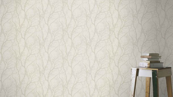 Wallpaper Rasch floral branch cream white silver 633252