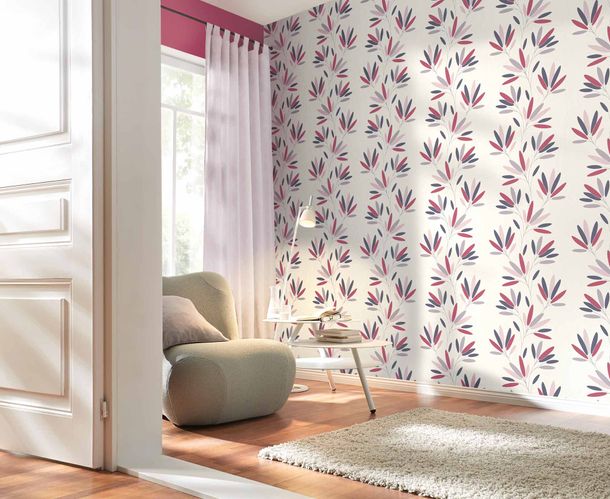 Wallpaper Rasch floral retro cream white gloss 808742