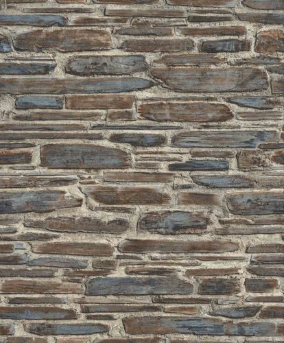 Wallpaper Rasch 3D stone wall brown blue 863420