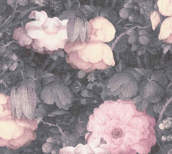 Non-Woven Wallpaper Flowers anthracite pink 36921-2