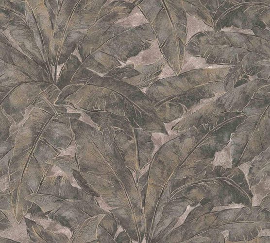 Non-Woven Wallpaper Leaves Fern anthracite beige Gloss
