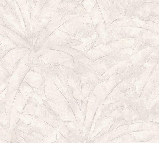 Non-Woven Wallpaper Leaves Fern cream white grey Gloss