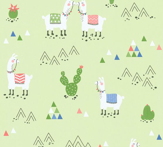 Kids Wallpaper Llama Cacti green colourful 36985-2