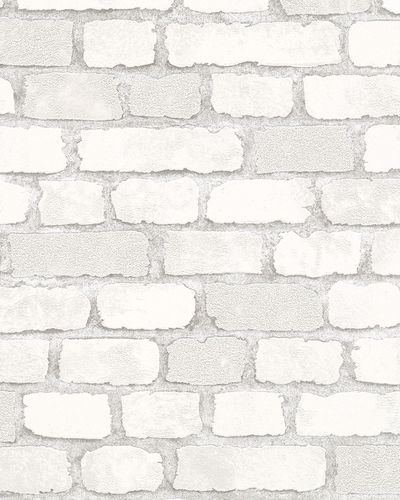 Non-woven Wallpaper Brick 3D Granulate white grey 58412