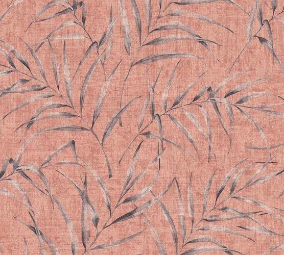 Non-Woven Fern Leaves Floral salmon-red grey 37335-4