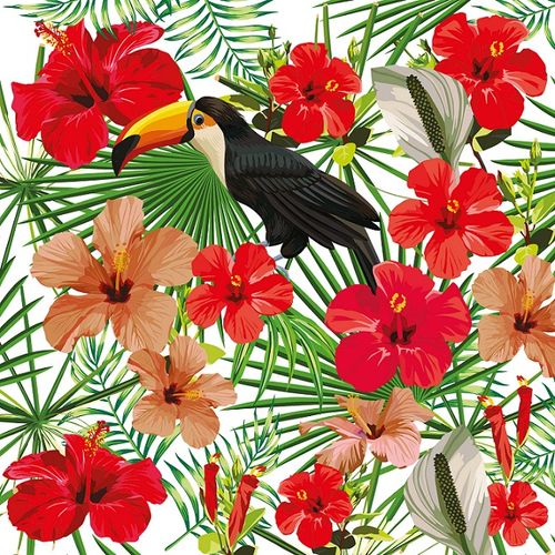 Photo Wallpaper Digital Floral Toucan white red DD116609