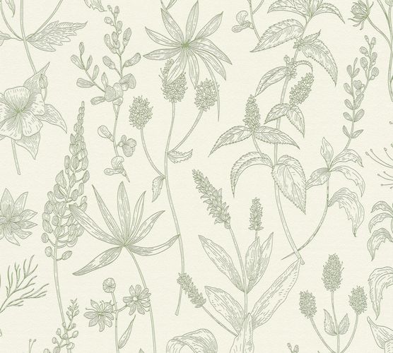Non-Woven Wallpaper Jette Leaves white green 37363-5