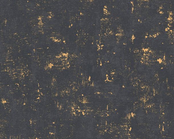 Non-Woven Wallpaper Plaster black gold Gloss 2307-82