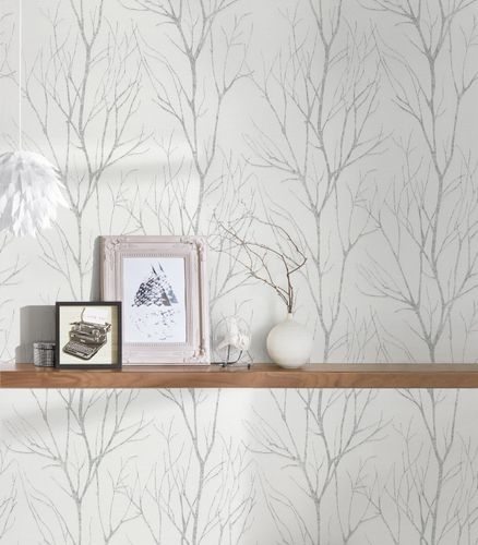 Non-Woven Wallpaper Branches grey silver metallic 37260-2